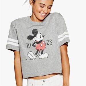 Disney Gray and Red Mickey Mouse Cropped Tee